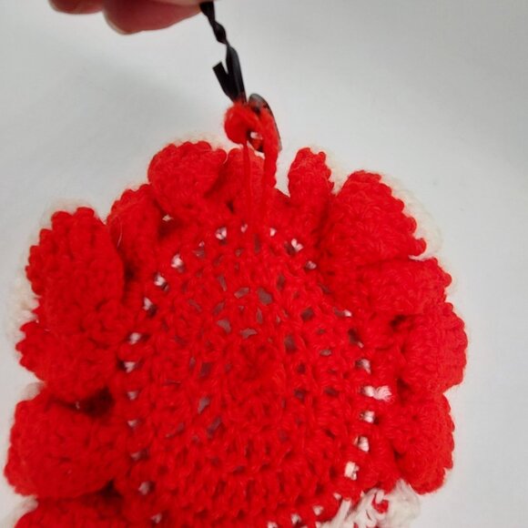 Santa Face Handmade Crochet Door Hanger With Bells Vintage Red White 16" - Picture 6 of 7